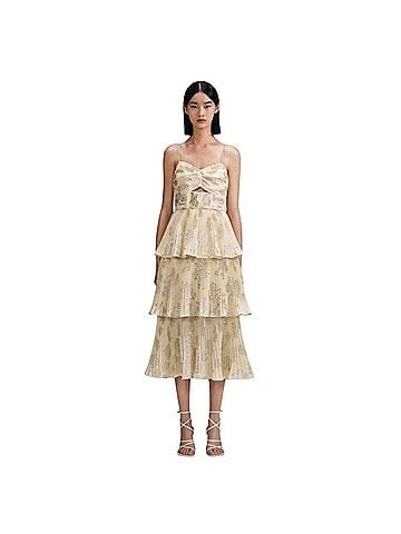 Self-Portrait Metallic Jacquard Midi  Cocktail Dress (view 1)