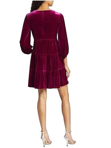 Eliza J Balloon Sleeve Tiered Velvet Trapeze Dress Casual Dress (view 2)