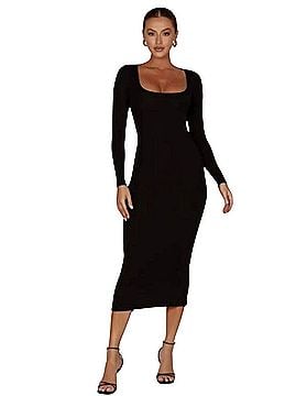 chinese dress ladies Meshki Black Cami Backless Long Sleeve Midi Dress UK XS