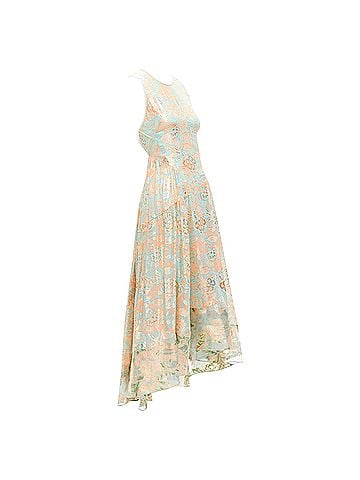 Tory Burch TORY BURCH 2016 Runway green pink metallic silk floral lace brocade dress US2 S (view 1)