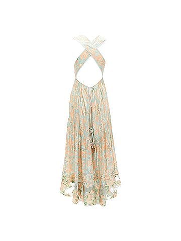Tory Burch TORY BURCH 2016 Runway green pink metallic silk floral lace brocade dress US2 S (view 2)