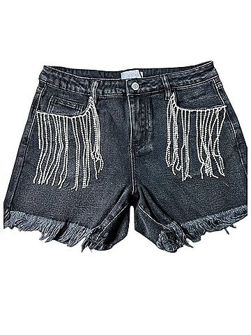 Jess Lea Jovie Fringe Rhinestone Shorts in Black (view 1)