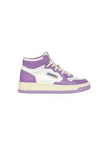 Autry Women's Medalist Mid Sneakers in White & Lavender (view 1)