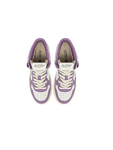 Autry Women's Medalist Mid Sneakers in White & Lavender (view 2)