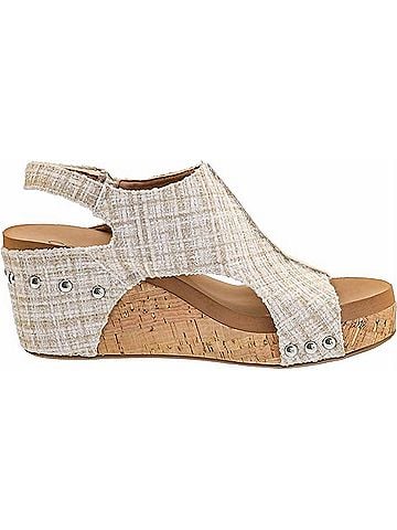 Corkys Women's Carley Wedge Heel Sandal in Sand Tweed (view 1)