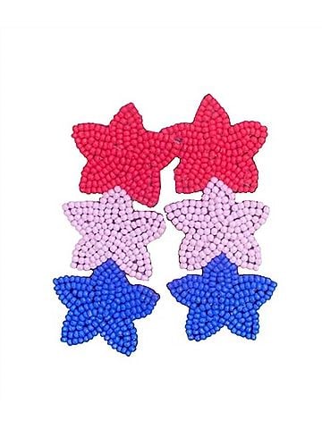 Jess Lea Women American Star Beaded Earrings in Red/ White/ Blue (view 1)
