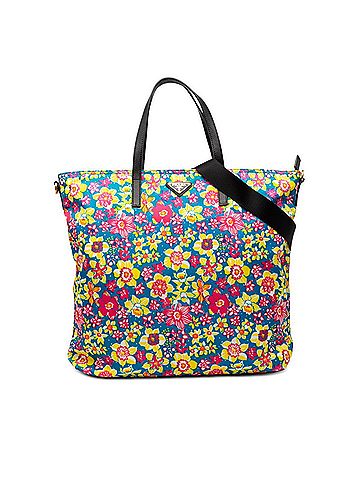 Prada Prada Triangle Logo Plate Floral Tote Bag Shoulder 2WAY B2600F Blue Pink Multicolor Nylon Leather Women's PRADA (view 1)