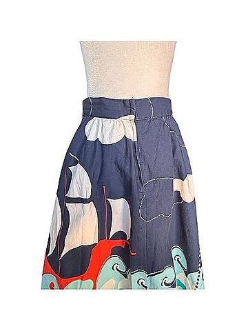 Retrolicious Ahoy Matey Making Waves Boat Print Casual Skirt (view 2)