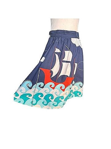 Retrolicious Ahoy Matey Making Waves Boat Print Casual Skirt (view 1)