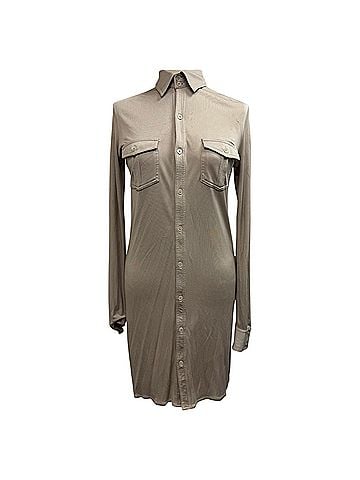 Balenciaga Balenciaga Button-Down Midi Shirt Dress in Beige Silk (view 1)