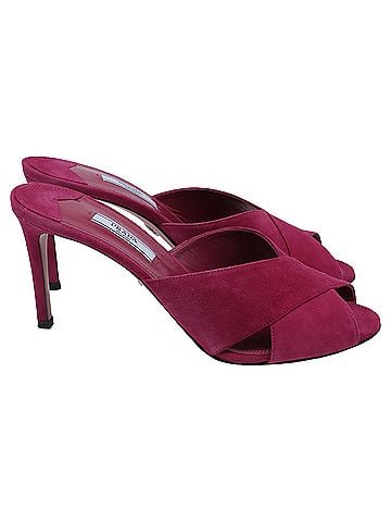 Prada  Prada Criss Cross High-Heeled Mules in Pink Suede (view 1)