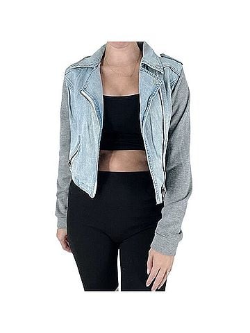 Millau Denim Sweatshirt Combo Asymmetrical Jean Jacket Jacket (view 1)