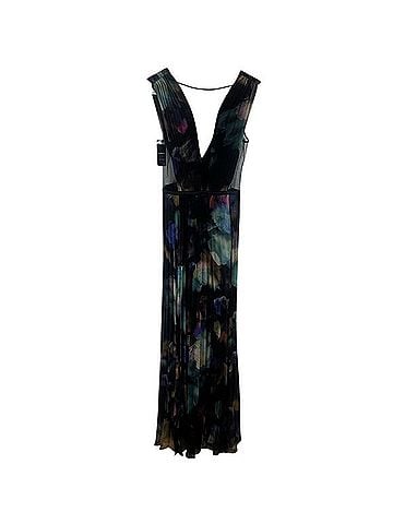 Bebe Pleated Black Water Color Maxi Dress Casual Dress (view 2)