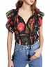 Figue 100% Silk Floral Multi Color Short Sleeve Blouse Size XS - photo 1