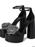 MICHAEL Michael Kors 100% Leather Floral Black Silver Heels Size 5 1/2 - photo 3