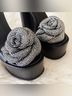MICHAEL Michael Kors 100% Leather Floral Black Silver Heels Size 5 1/2 - photo 11