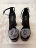 MICHAEL Michael Kors 100% Leather Floral Black Silver Heels Size 5 1/2 - photo 5