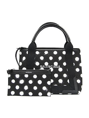 Balenciaga Balenciaga Navy Cabas S Dot Print 339933 Men,Women Canvas,Leather Handbag,Tote Bag Black,White (view 1)