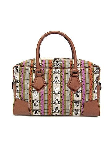 Vivienne Westwood Vivienne Westwood Orb Stripe Small Boston Bag Women's Nylon,Leather Boston Bag,Handbag Brown,Green (view 1)