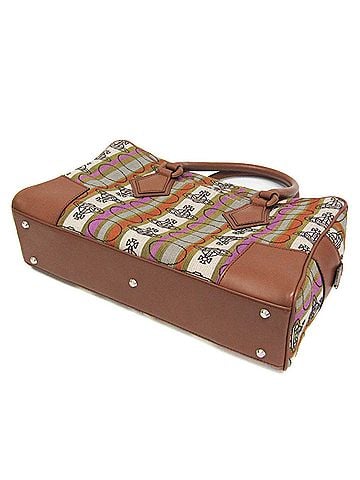 Vivienne Westwood Vivienne Westwood Orb Stripe Small Boston Bag Women's Nylon,Leather Boston Bag,Handbag Brown,Green (view 2)