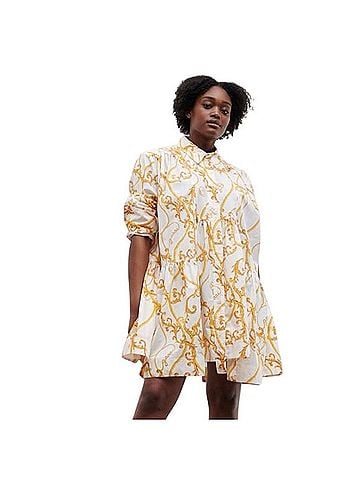 Ganni Printed Cotton Poplin Gathered Panel Wide Mini Shirt Dress Casual Dress (view 1)
