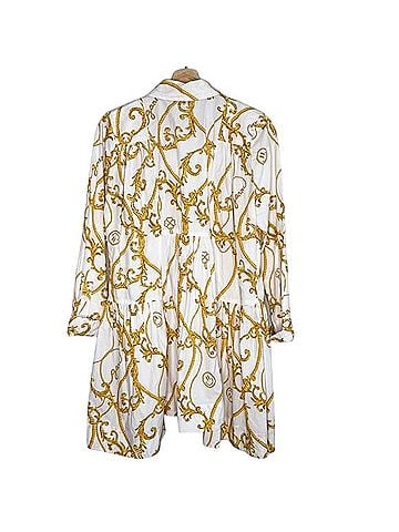 Ganni Printed Cotton Poplin Gathered Panel Wide Mini Shirt Dress Casual Dress (view 2)