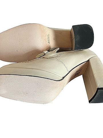Sole Bliss Chic Cream Block Heel Loafers Heels (view 2)