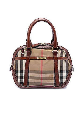 Burberry Small Leather Trimmed House Check Canvas Bridle Orchard Satchel (view 1)