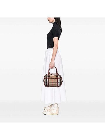 Burberry Small Leather Trimmed House Check Canvas Bridle Orchard Satchel (view 2)