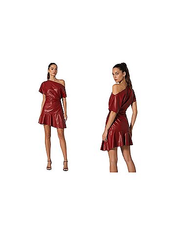 Zara Collection  Limited Edition
Draped Asymmetric Leather Mini
Dress in Red Cocktail Dress (view 1)