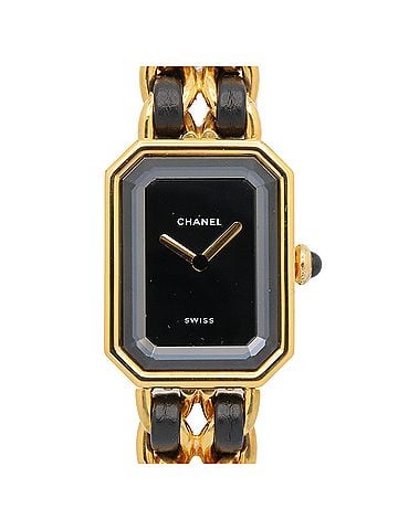 Chanel Chanel CHANEL Première L Watch, Gold Plated (GP), Leather Strap, Women's, Black, H0001 (view 1)
