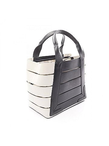 Balenciaga Balenciaga Marine Tote Bag, Handbag, Leather, Canvas, Women's, Black/White, 380691 (view 2)