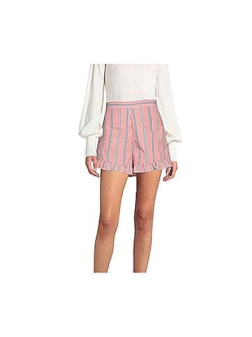 See By Chloé Neo Janis Striped Cotton Poplin Frill Red Multicolored Dressy Shorts (view 1)