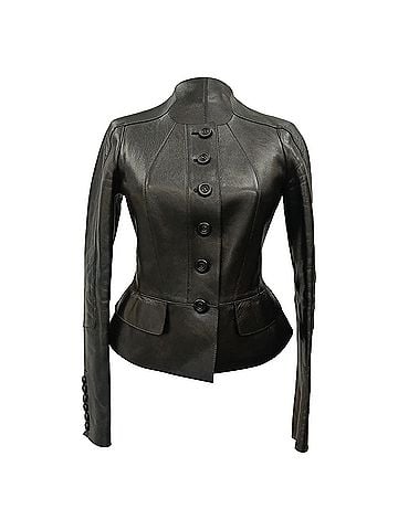 Burberry Burberry Prorsum Button-Down Peplum Jacket in Lamb Leather (view 1)