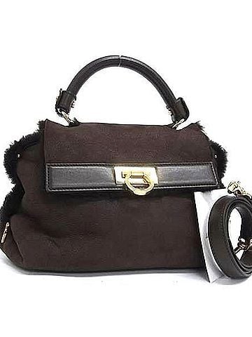 Salvatore Ferragamo SALVATORE FERRAGAMO Ferragamo Handbag Gancini EZ-21 E784 Brown Sheepskin Women's Shoulder Bag (view 1)