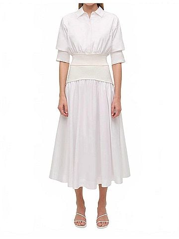 SIMKHAI Ovie Knit Cotton Midi Skirt in White (view 2)