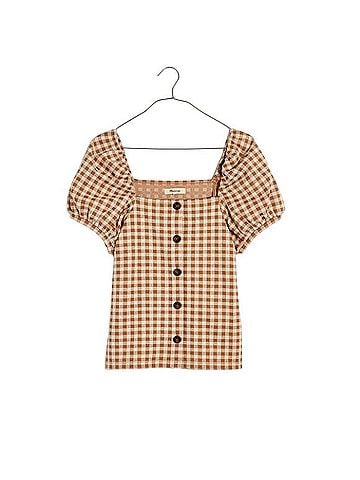 Madewell Gingham Button-Front Blouse Short Sleeve Blouse (view 1)