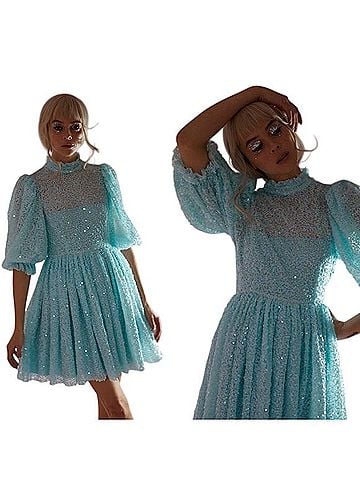 Selkie The Ice Blue Sequin Royal Puff Dress Cocktail Dress (view 1)