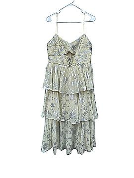 knee length dresses for ladies Self-Portrait Metallic Jacquard Tiered Midi Dress in Yellow