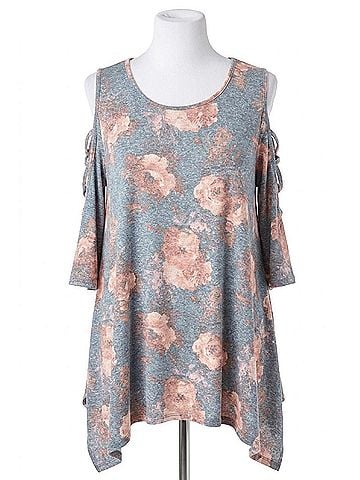 Oddi Vintaged Washed Floral Swing Tunic in Grey (view 1)