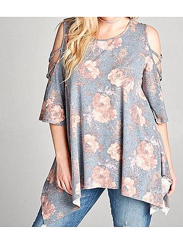 Oddi Vintaged Washed Floral Swing Tunic in Grey (view 2)