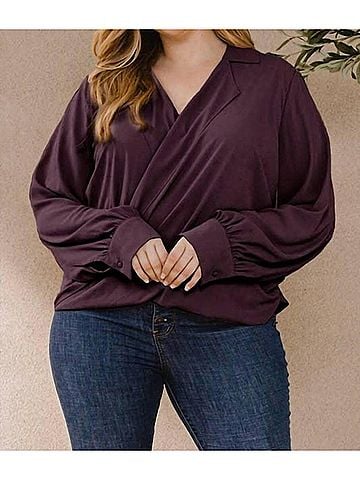 Oddi Draped Wrap Twist Shirt Blouse - Plus in Plum (view 2)