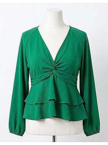 Oddi Gorgeous V-Neck Blouse - Plus in Kelly Green (view 1)
