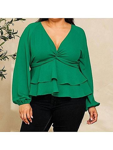 Oddi Gorgeous V-Neck Blouse - Plus in Kelly Green (view 2)