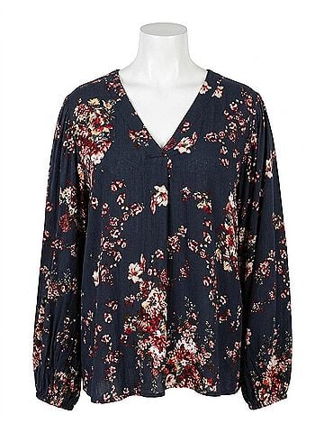 Oddi Floral Print Balloon Sleeves Blouse - Plus in Black (view 1)