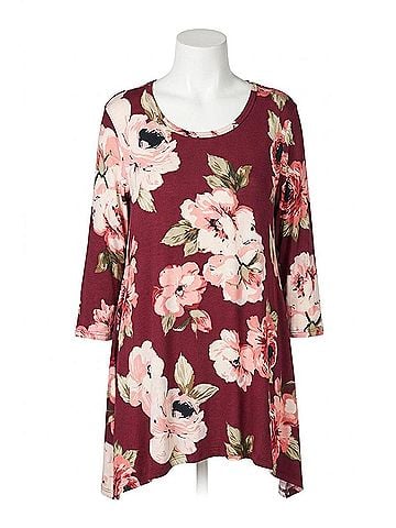 Oddi Floral Swing Top - Plus in Wine (view 1)