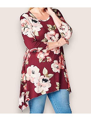 Oddi Floral Swing Top - Plus in Wine (view 2)