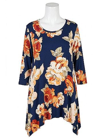 Oddi Women's Floral Swing Top in Navy (view 1)