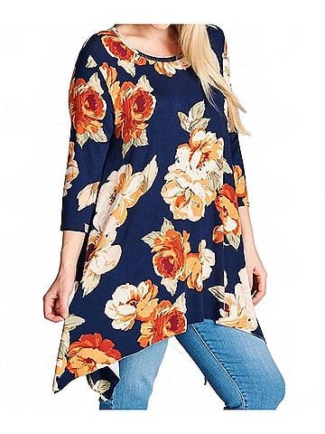 Oddi Women's Floral Swing Top in Navy (view 2)
