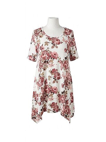 Oddi Women's Floral Sharkbite Tunic Top in Off White (view 1)